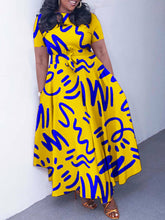 Elegant Lace-up Short Sleeve Print Dress